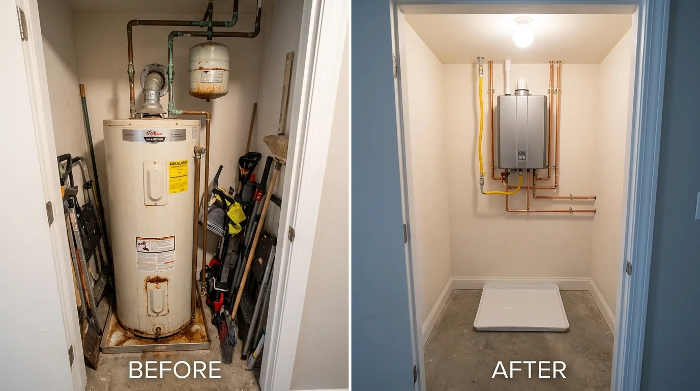 Tank water heater versus wall-mounted tankless unit comparison for Warrenville, IL homeowners