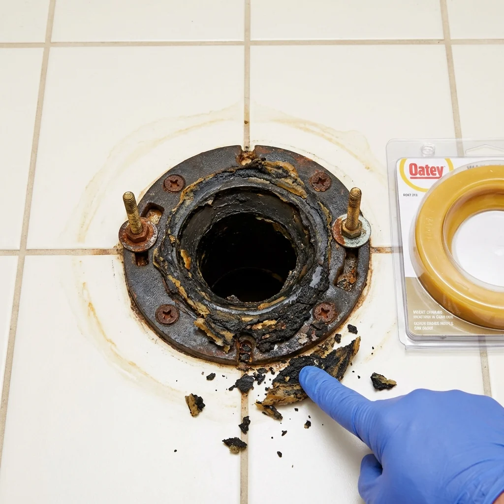 Failed wax ring showing water seepage at the base of a toilet in a Warrenville, IL home